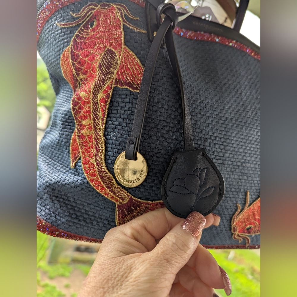 UPCYCLED ๐ ๐ DON'T BE KOI ๐๐ Leather/Woven Cotton TOTE๐ฟ PEACE GARDEN DESIGNS - Picture 5 of 15